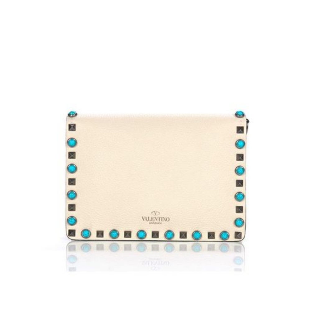 Valentino rockstud pouch wallet on chain, white